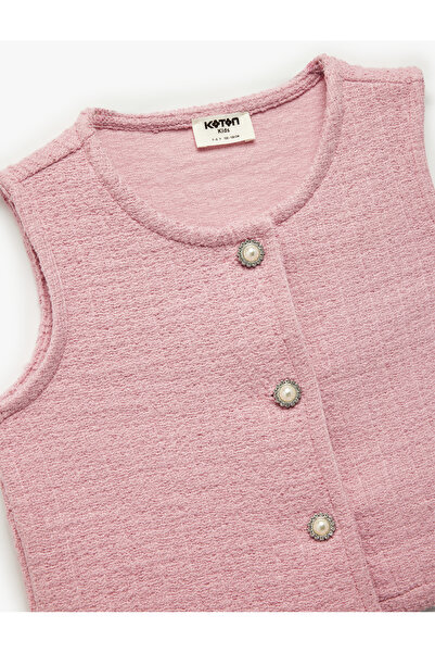 Koton Buttoned Crew Neck Crop Tweed Vest