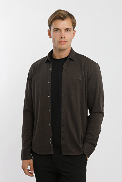 Smc by Semco Collar Buttoned Long Sleeve Snap Fastener Cotton Lycra Men's Shirt