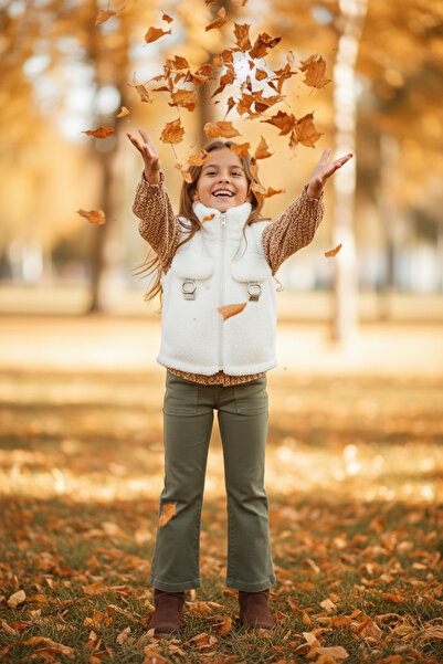 Fulla Moda Дівочий плюшевий жилет з кишенями, деталізованим поясом і високим коміром