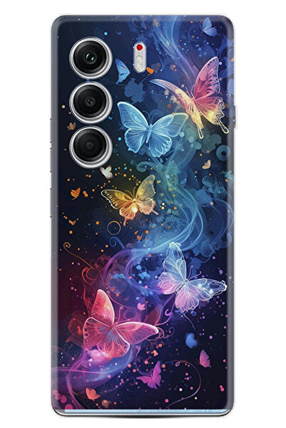TECNO Camon 40 Pro Kılıf Boutique Baskılı Resimli Neon Kelebekler Pcode -092