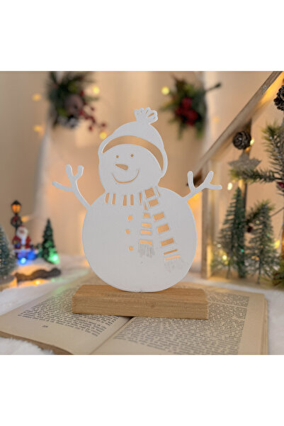 DECORADI Christmas Decoration, Snowman, -friendly, Wooden Base, White, 21.5cm, Christmas Gift