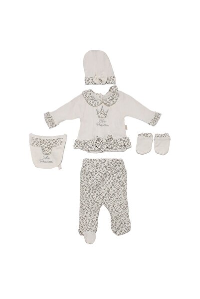 bebegen Baby Girl Ecru Corded Fabric Leopard Patterned 5-Piece Hospital Disch...