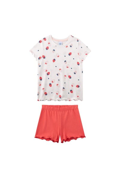 Sanetta Mädchen Schlafanzug, kurz - Kids, Erdbeeren, Pyjama, Single Jersey