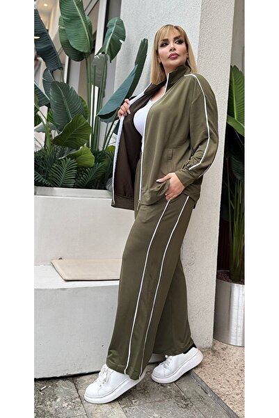 Butik Nilyam Γυναικείο Σετ Φούτερ Ζακέτα Μεγάλου Μεγέθους Διπλό διακοσμητικό ρέλι ελαστικό ύφασμα 25080