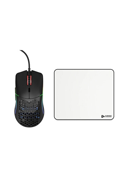 Glorious Model O Kablolu Rgb Gaming Mouse 12K Dpı 67G – Siyah + Large Gaming Mousepad 11×13''– Beyaz