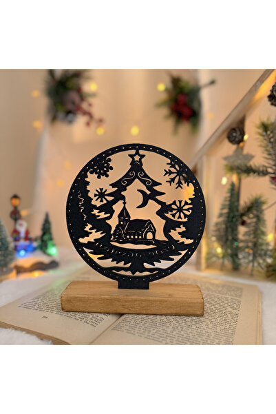 DECORADI Decoratiune Glob Peisaj de Iarna si Biserica, Baza din Lemn , Negru ...