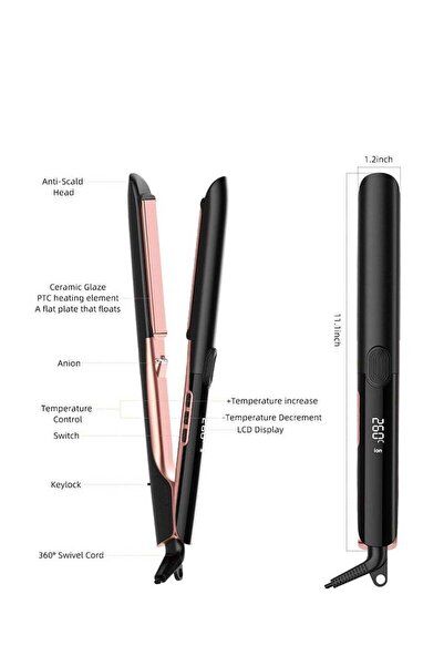 Generic 2-in-1 Ceramic Hair Straightener and Curling Iron with Tourmaline & Negative Ions