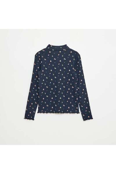 KİABİ Cotton Ribbed Roll Neck Top BLUE