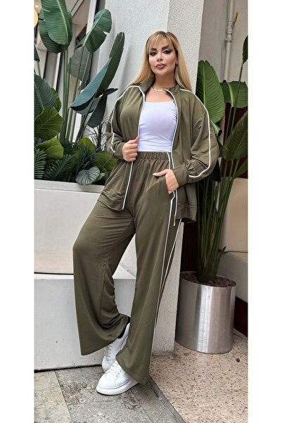 Butik Nilyam Γυναικείο Σετ Φούτερ Ζακέτα Μεγάλου Μεγέθους Διπλό διακοσμητικό ρέλι ελαστικό ύφασμα 25080