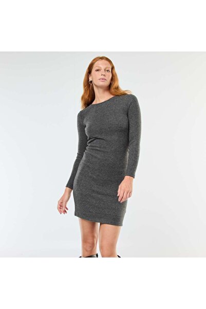 KİABİ Cosy Knit Long-Sleeve Mini Dress GREY