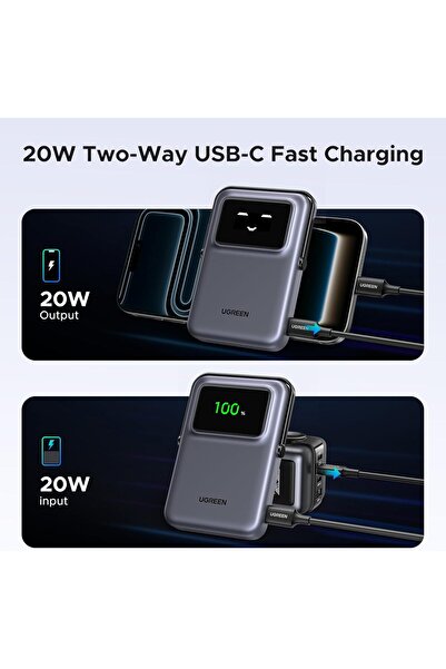 Generic UGREEN Uno Wireless Power Bank 10000mAh MagSafe PD 20W with Foldable Stand & TFT Display, Black