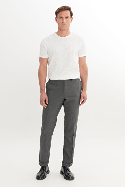 ALTINYILDIZ CLASSICS Ανδρικό κλασικό παντελόνι με μαύρο χρώμα Comfort Fit, άνετο κοψίματος, με σχέδιο Bird Eye, ελαστική μέση και πλαϊνές τσέπες