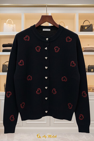 AYMELEK Women's Knitwear Cardigan Soft V-Neck Heart Button Sweater