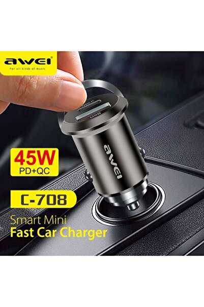 AWEI C-708 PD 45W Mini Car Charger Type-C USB QC 3.0 Fast Charge