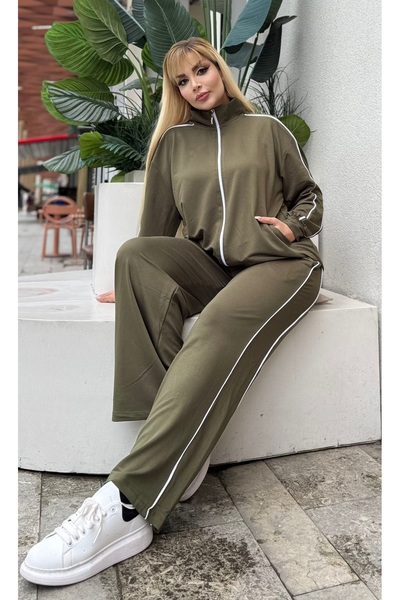 Butik Nilyam Γυναικείο Σετ Φούτερ Ζακέτα Μεγάλου Μεγέθους Διπλό διακοσμητικό ρέλι ελαστικό ύφασμα 25080