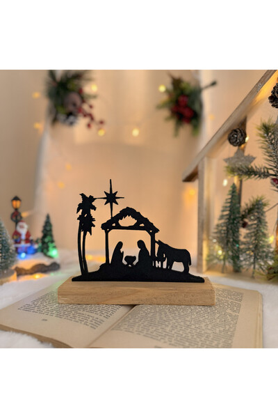 DECORADI Χριστουγεννιάτικο Διακοσμητικό Φάτνης, Ξύλινη Βάση, Μαύρο 13εκ., Χρι...