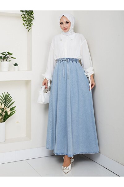 VELLICHOR Jeans flare skirt with elastic waist and drawstring