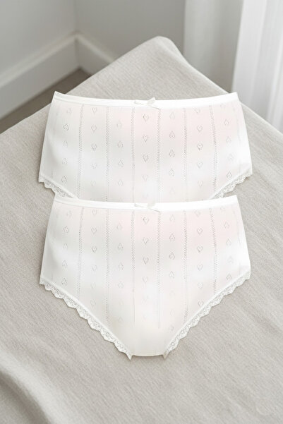 Altınay Luxury Lace Jacquard 100% Cotton 2-Piece Women's White Bato Panties Jak2A