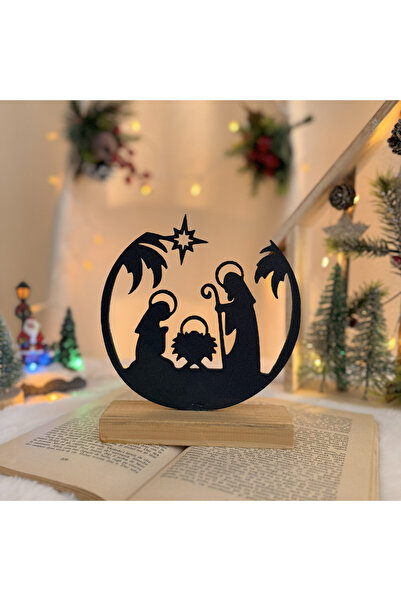 DECORADI Χριστουγεννιάτικη Διακόσμηση, Φάτνη, Ξύλινη Βάση, Μαύρο 17εκ., Χριστ...
