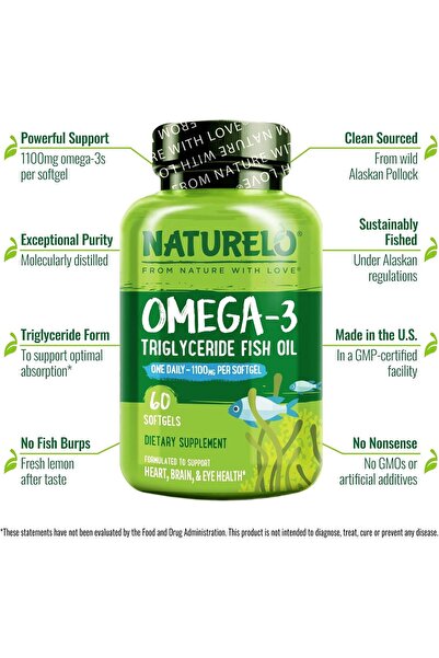 naturelove NATURELO Omega-3 1100 mg High (DHA & EPA) Burpless Lemon, 60 Softgels (2 months)
