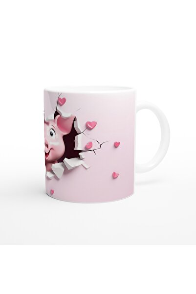 Wisdom Rain Sweet Pig Looking from the Pink Crack Themed Printed Mug