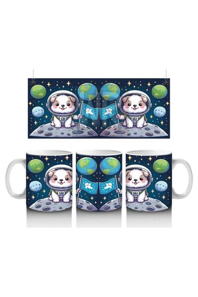 Wisdom Rain Space Flag Spur Milk-Loving Children's Mug with Cute Dog Pattern