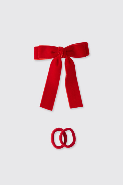 Panço Kız Çocuk Ekose Kurdela Kırmızı Toka Seti