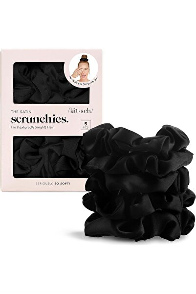Kitsch ربطات شعر ساتان - حاملات ذيل حصان لطيفة، أسود (5 قطع)