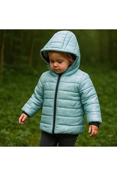 bebegen Palton pentru fetiță, verde apă, cu sclipici, lucios, din pluș