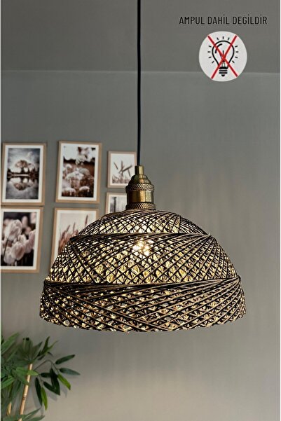 Bamyum Bohem Recycle İplik Jüt El Yapımı Siyah Paçacıklı Hasır Eskitme Lale B...