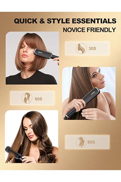 GRT PRO Hair Straightener Brush 2-in-1 (PTC Ceramic, 30 Temp 80–230°C, LED) - Black