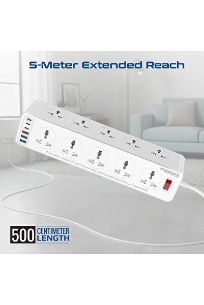Promate PowerMatrix2-5M 16-in-1 Power Strip, 10 Child-Safe AC, 3xUSB-C, 3xUSB-A, 33W PD, 5M