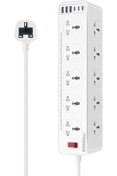 Promate PowerMatrix2-5M 16-in-1 Power Strip, 10 Child-Safe AC, 3xUSB-C, 3xUSB-A, 33W PD, 5M