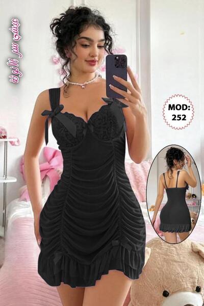 Nice Model Short ruffled dress with bow straps and ruffled hem, women's summe...