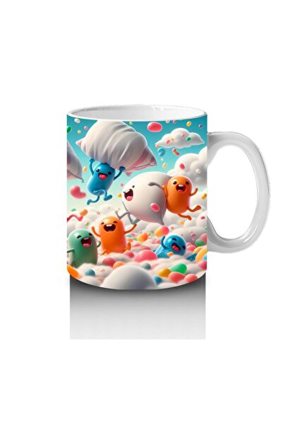Wisdom Rain Colorful Clouds and Cheerful Monsters Patterned Mug Cup That Makes Children Love Milk