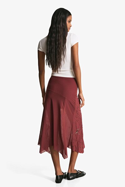 Bershka Asymmetric shimmery embroidered midi skirt