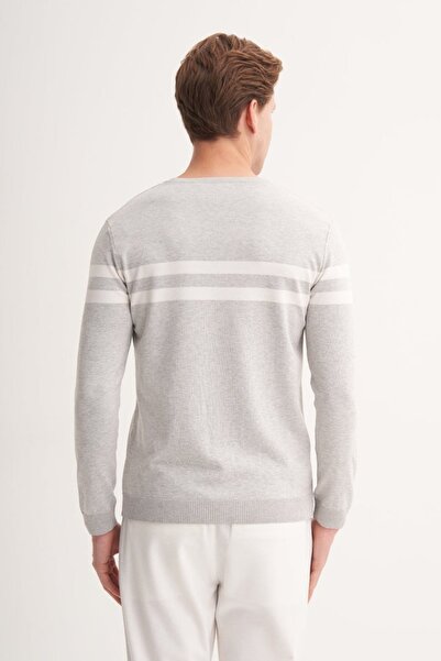 Cazador Slim Fit Viscose Fabric Basic Two Striped Crew Neck Sweater