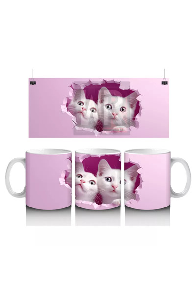 Wisdom Rain Two Sweet Kittens in a Heart-Shaped Crack Mug