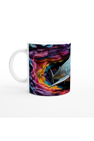 Wisdom Rain Shark Underwater Themed Mug with Geometric Texture and Color Explosion