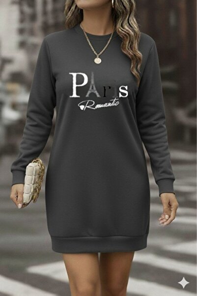 JANES Γυναικείο μακρυμάνικο φόρεμα με λαιμόκοψη κοντό βισκόζη με δύο κλωστές