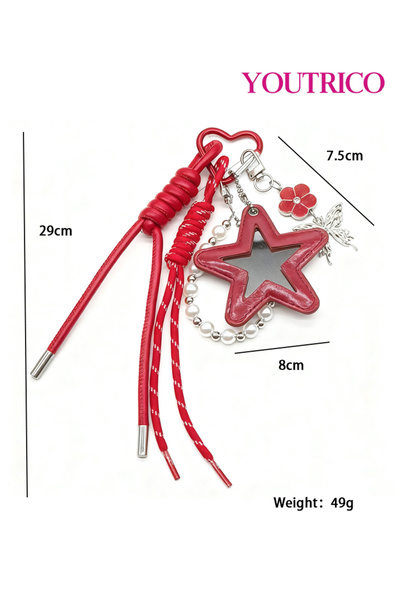 Youtrico Handmade Mirror Star Keychain - Braided Rope Dopamine Bag Charm