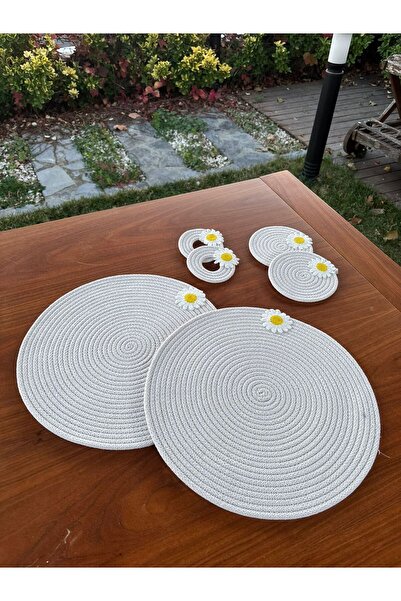 homeınn Handmade Daisy Detailed Wicker Look 6 Piece Presentation & Serving Set – Tableware Presentation – White