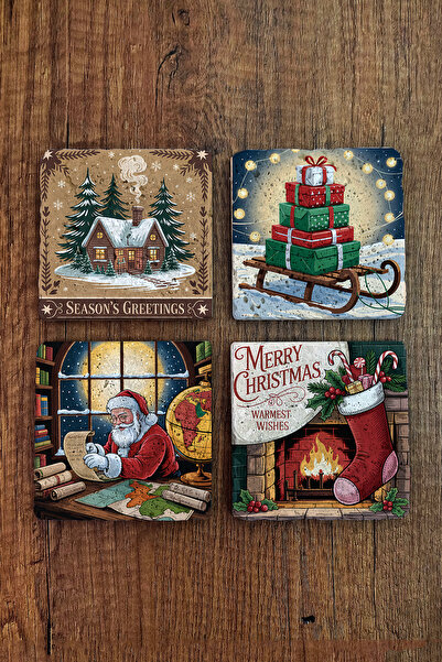 Begoloni Stone Decor Natural Stone Coasters - Vintage Christmast Printed 10X10Cm New Year Stone Coasters 517