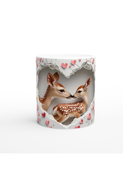 Wisdom Rain Deer Love Themed Printed Mug with Heart Background