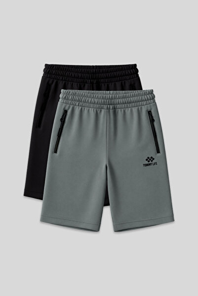 TOMMY LIFE Standard Fit 2-Pack Black-Çağla Men's Shorts - 81136