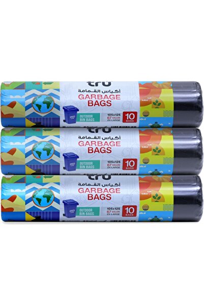 Tru ® أكياس قمامة مضغوطة رول أسود 105 × 125 سم 67 جالون (10 قطع × 3 لفات) 30 ...