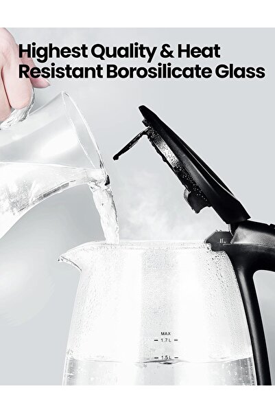 Generic 1.7L Electric Glass Kettle 1500W Cordless with Blue LED, Auto Shut-off & Boil-dry Protection