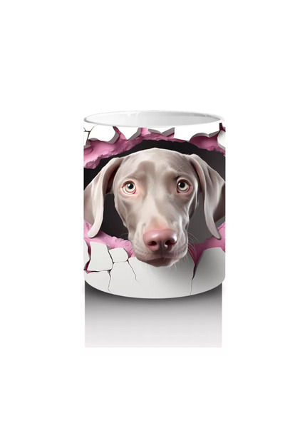 Wisdom Rain Pink Nosed Weimaraner Looking at a Heart Crack – Printed Coffee Mug