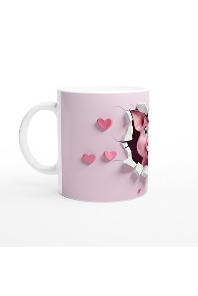 Wisdom Rain Sweet Pig Looking from the Pink Crack Themed Printed Mug