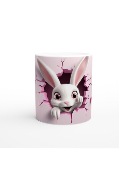 Wisdom Rain Cheerful Rabbit Looking from the Crack Themed Printed Mug